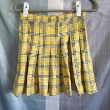 Yellow Plaid Pleated Mini Skirt High Waisted Tartan Schoolgirl S 90s Clueless