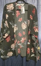 Umgee S M Olive Green Kimono Top Floral Open Front NWT
