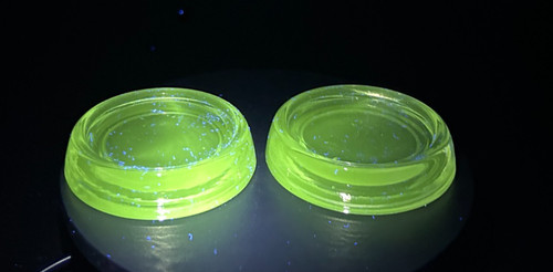 2 Vintage Clear Glass Furniture leg Coaster Protectors, Green Manganese Glow  2