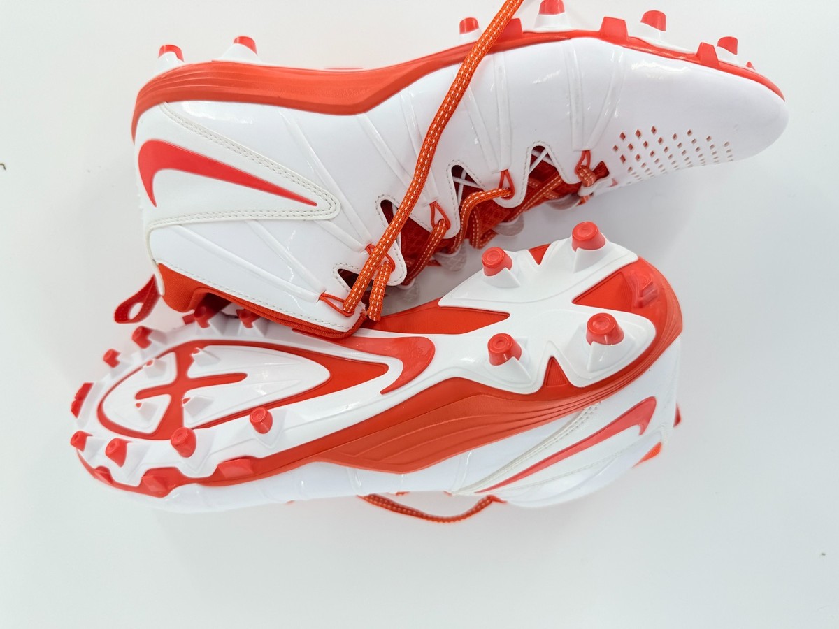 Mens Size 8.5 Nike Alpha Huarache LAX Lacrosse White Orange Cleats