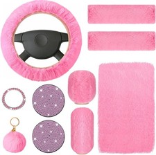 10 Pcs Fluffy Car Steering Wheel Covers Handbrake and Gear Shift Cover Seat Belt