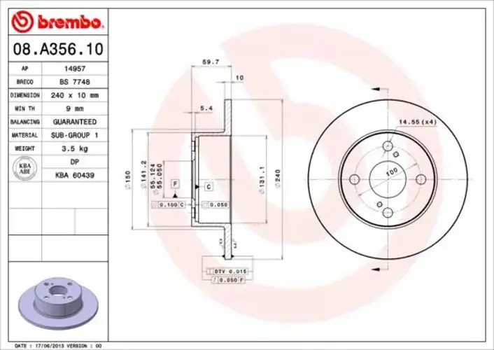 Brembo 08.A356.10 Rear Brake Disc - Set of 2 - Image 2
