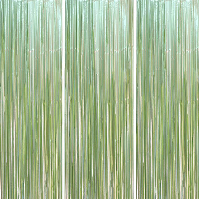 3 Pack 3.3 X 8.2 Ft Sage Green Foil Fringe Backdrop Curtains, Tinsel Streamers P