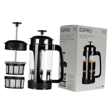  - P3 French Press - Double Micro-Filtered Coffee and Tea Maker, 32 oz Black