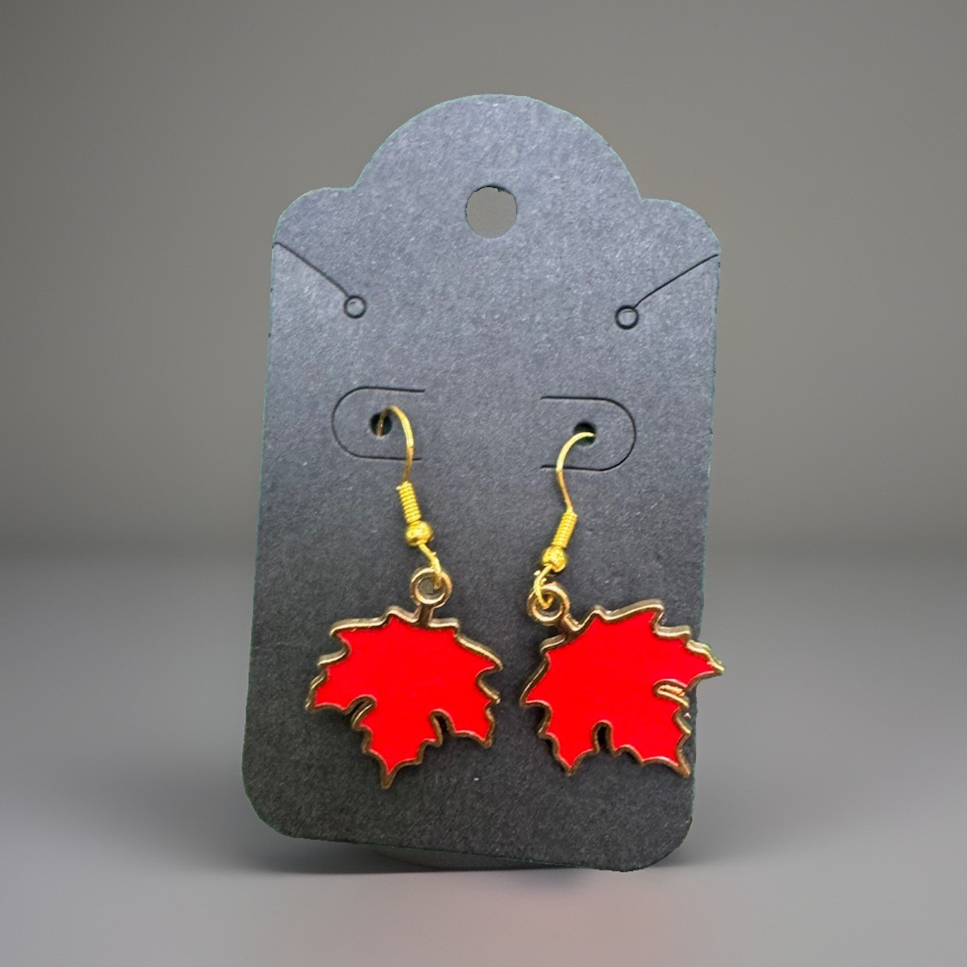 Red Leaf Dangle/Drop Hook Earrings Red Gold Tone
