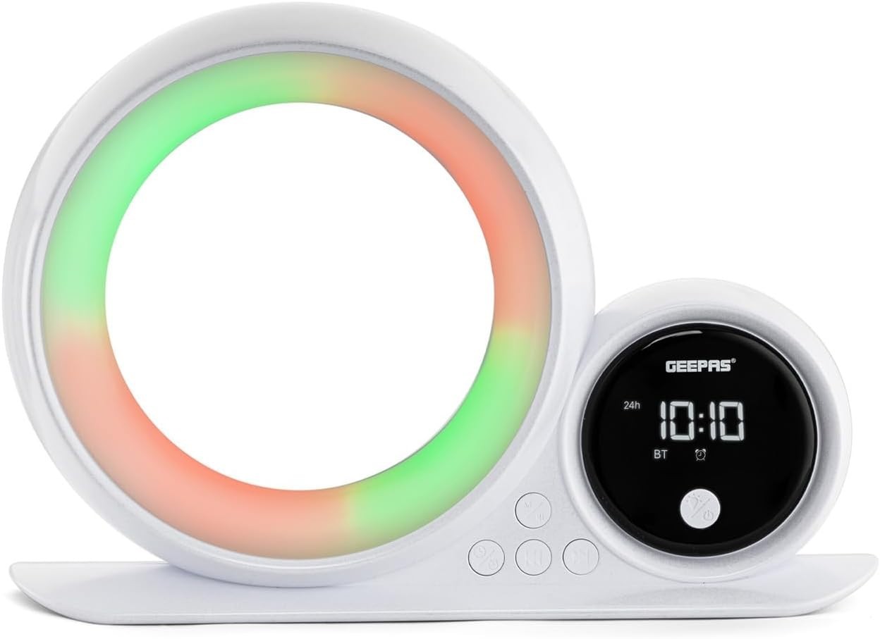 GEEPAS Bluetooth Speaker With Alarm Clock Touch LED Bedside Desk Lamp RGB Light