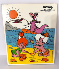 Playskool Wooden Frame-Tray 1980 Hanna Barbera Pebbles  Bam Bam Puzzle 340-3