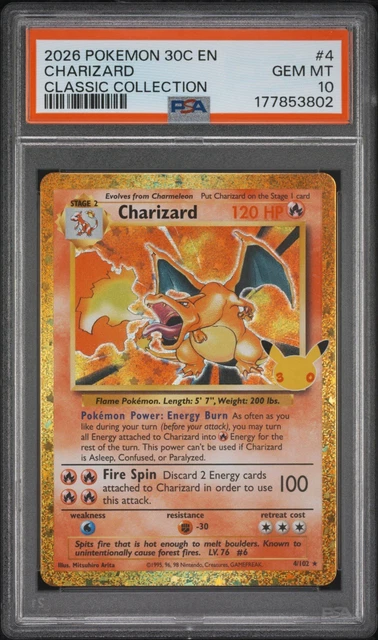2026 CHARIZARD PSA 10 POKEMON 30TH CELEBRATION CLASSIC COLLECTION 4/102