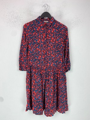 Hush Emanuelle Red Blue Poppy Floral Shirt Dress Button Front Pockets UK 6 NEW