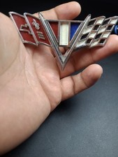 Vintage Chevrolet Metal Emblem Hotrod Car Auto Gasser Oil Gas Chevy Flag Blue