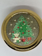 Vintage Himark Japan Christmas Trinket Dish 24 kt Gold Trim Tree Bear