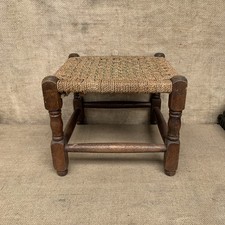 Vintage Footstool Stool Woven Seat Rattan Retro - Farmhouse - Cottage