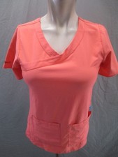 Carhartt Size XS Womens Orange Stretch Pockets V Neck Short Sleeve Work Top 784