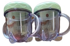 Set of 2 Baby Bullet Food Blender Processor Short Cup With Lid and Handle 3" lid