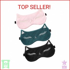 Cute Cat Silk Satin Eye Mask - 3Pcs Women's Blackout Blindfold with Elastic Stra