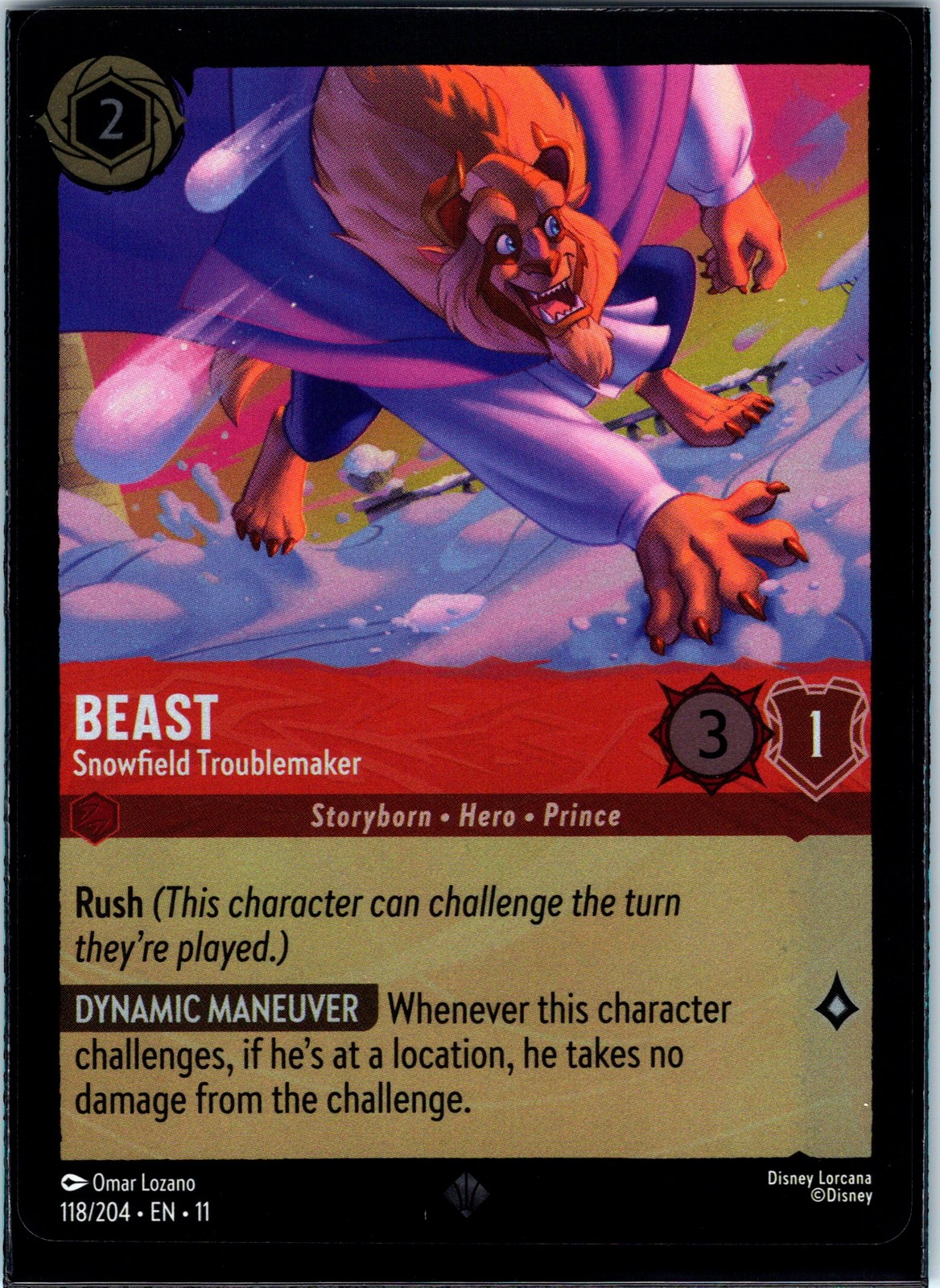 Disney Lorcana Beast - Snowfield Troublemaker COLD FOIL Winterspell #118/204 NM