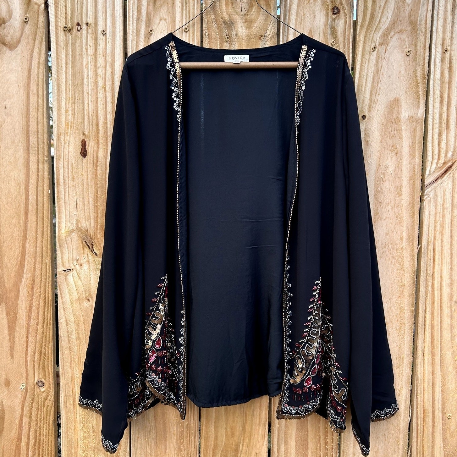 Beaded Evening Jacket Black Sequined Pattern Open… - image 2