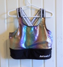 NWOT Justice Sport Bra Racerback Iridescent Color and Black Girls Top SZ M 10