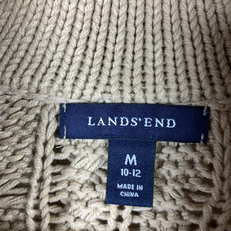 Lands End Cardigan Sweater Women Medium Chunky Cable Tan Shawl Collar Academia - Image 4 of 4