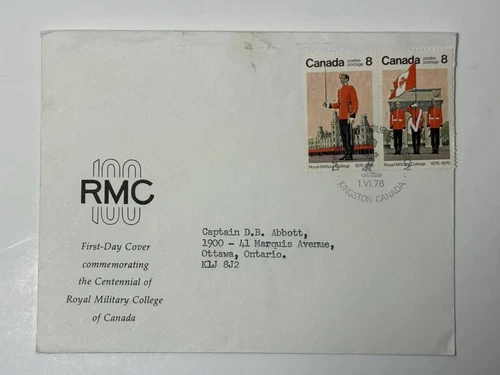 Canada FDC RMC 100 Years 1976 Kingston Addressed Captain D.B. Abbott