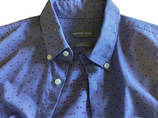 Michael KORS Shirt SlimFit Dress 100 COTTON Men Sz Large 16 32/33 Blue Stripes