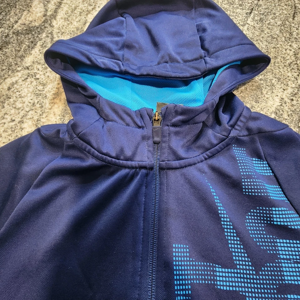 NIKE DRI FIT JUST DO IT FULL ZIP SWEATSHIRT YOUTH MEDIUM BLUE HOODIE ATHLETIC - Image 4 of 4