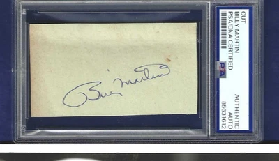 Billy Martin Autographed 2x3.5 Album Page NY Yankees Baseball Star PSA SLAB &Pic - Image 1 of 2