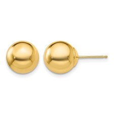 14k Yellow Gold 9mm Ball Stud Earrings for Women Polished