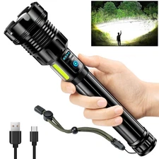 9000LM High Lumens Flashlights Rechargeable with COB Work Light Super Bright ...