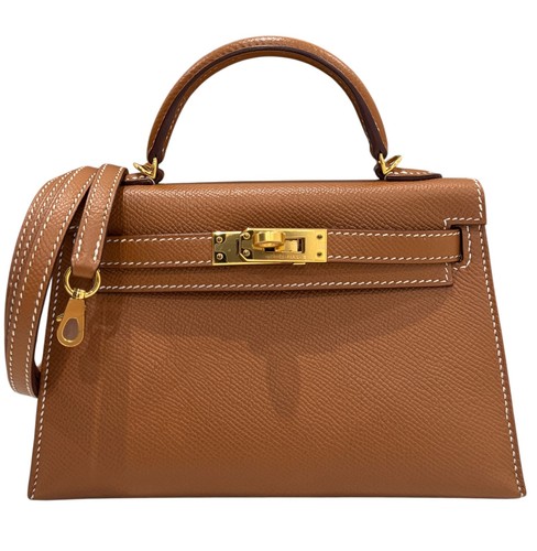 Hermes Kelly Mini 20 Gold Tan Epsom Leather Gold Hardware