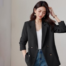 Blazer Donna Elegante Nero Slim Fit Raso Ufficio Giacca Tailleur 35031