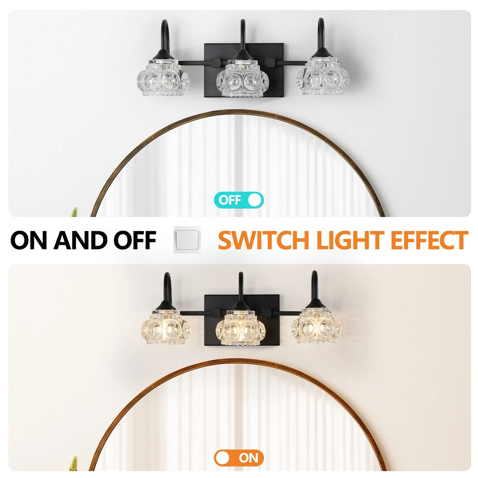 Lámpara de pared con espejo de baño moderno negro 3 luces Foto 3 de 4