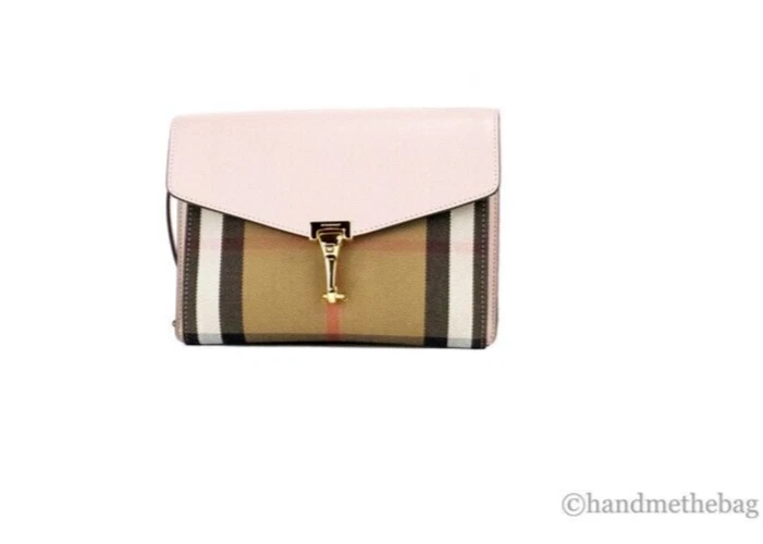 Burberry Macken Small Pale Orchid House Check Derby Leather Crossbody Bag  Purse in Black