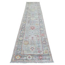 2'7" x 12'2" Gray Angora Ushak Pure Wool Hand Knotted Oriental Runner Rug R69882