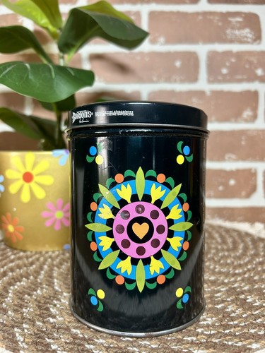 Vintage Barton’s MOD Canister Metal Tin Black Groovy Design 70s Almond Kisses - Picture 2 of 8
