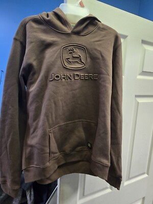 Men s John Deer Trademark Logo Brown Pullover Work Hoodie XXL