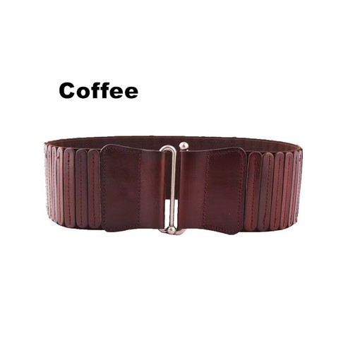 Women's Real Leather Waist Belt Silver Hook Buckle Elastic Wide Waistband - Picture 18 of 21