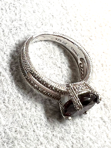 Vintage Judith Ripka pierścionek S 8 925 Srebro szterlingowe głęboki czerwony kamień CZ - Zdjęcie 5 z 9