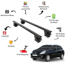 Bare Roof Rack Cross Bars Set for RENAULT Clio III 5 Door 05-12 Black
