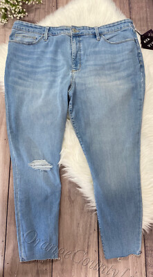 Women's Plus Size Jeans Ava & Viv Distressed Cropped 22W 24 Tummy control panel