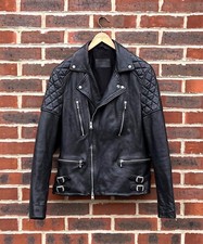 AllSaints Mens YUKU Leather Jacket MEDIUM Black Biker Bomber Moto All Saints