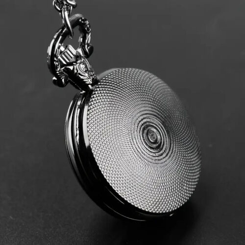 Elephant Pocket Watch Black Stainless Steel Quartz Movement Round Dial Gift - Picture 3 of 4