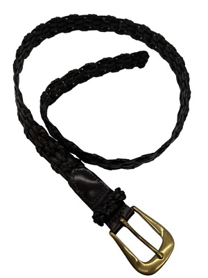 COACH Dark Brown Woven Braided Leather Belt Brass Buckle 