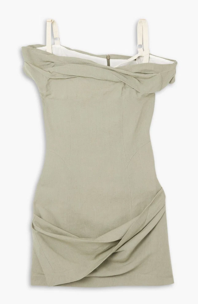 Mini abito Jacquemus Foglio misto lino VERDE SAGE KAKI FR42