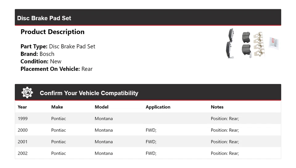 Pastilhas de freio de cerâmica azul com ferragens traseiras Pontiac Montana Bosch 1999-2002 - Imagem 2 de 4