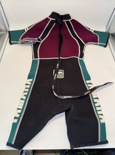 NEW MEDIUM YAMAHA KID'S WAVE RUNNER SHORTY WETSUIT MAROON GREEN BLACK ZIPPER  