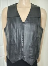 BIKERS CLUB MENS BLACK LEATHER RIDING VEST W/CONCEALED CARRY POCKET MED