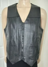 BIKERS CLUB MENS BLACK LEATHER RIDING VEST W/CONCEALED CARRY POCKET MED