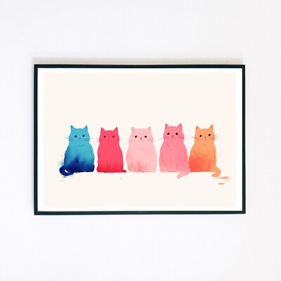 Abstrakte Katzenmalerei klassische Illustration 7x5 Wohnkultur Retro Wandkunst Druck 
