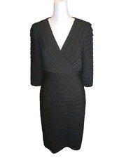 ADRIANNA PAPELL Women's 8 Shutter Pleated Sheath Party Dress 3/4 Sleeve V-neck